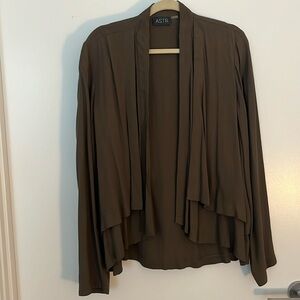 ASTR The Label Dark Green Open Fly Away Silk Blend Cardigan Size Large
